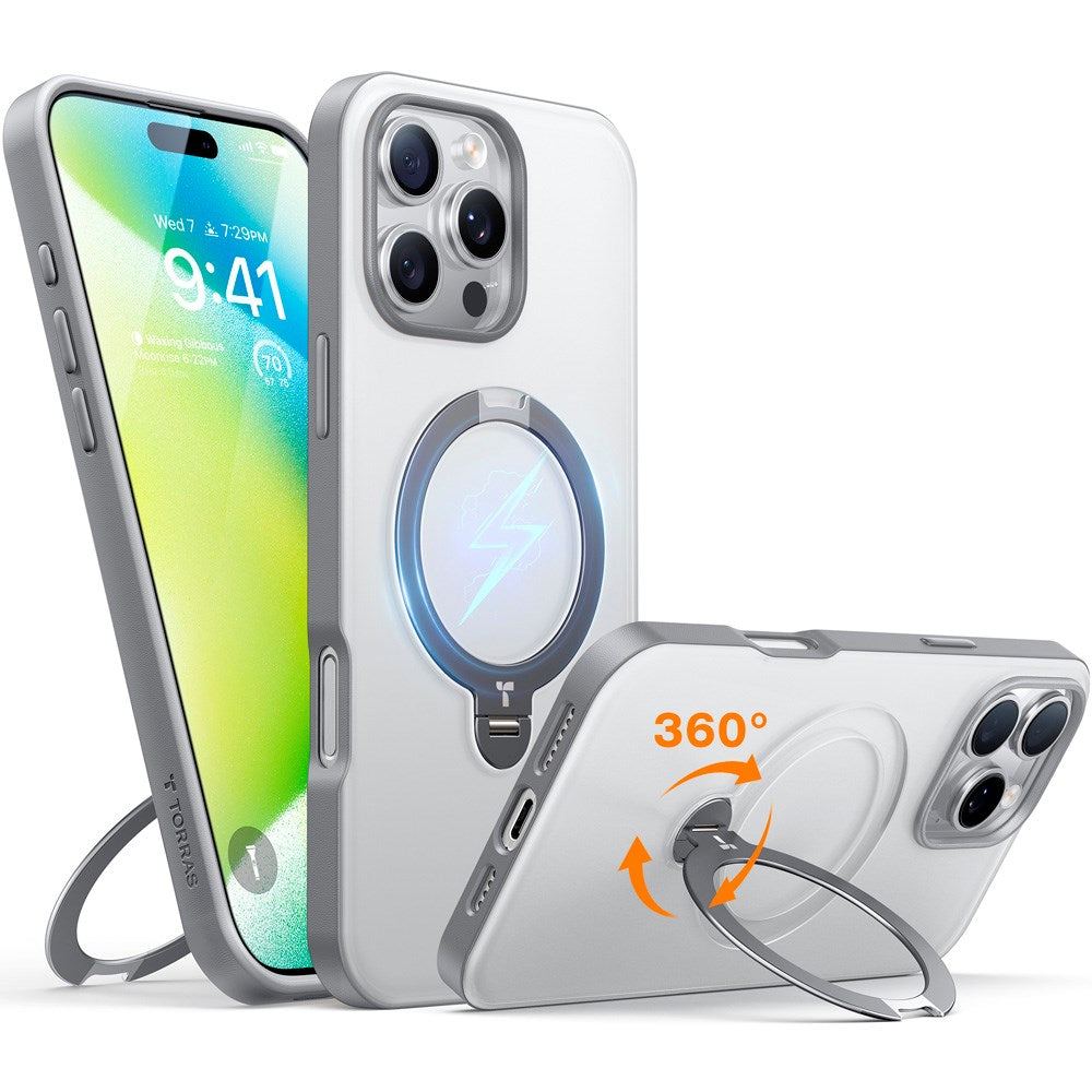 TORRAS - iPhone 16 Pro Max - Hybrid Plastik Cover m. Ståfunktion - MagSafe Kompatibel - Grå