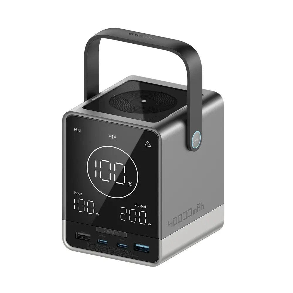 CUKTECH PowerBank m. Trådløs Opladning - 2x USB-C & 2x USB-A - 300W / 40.000 mAh - Sort