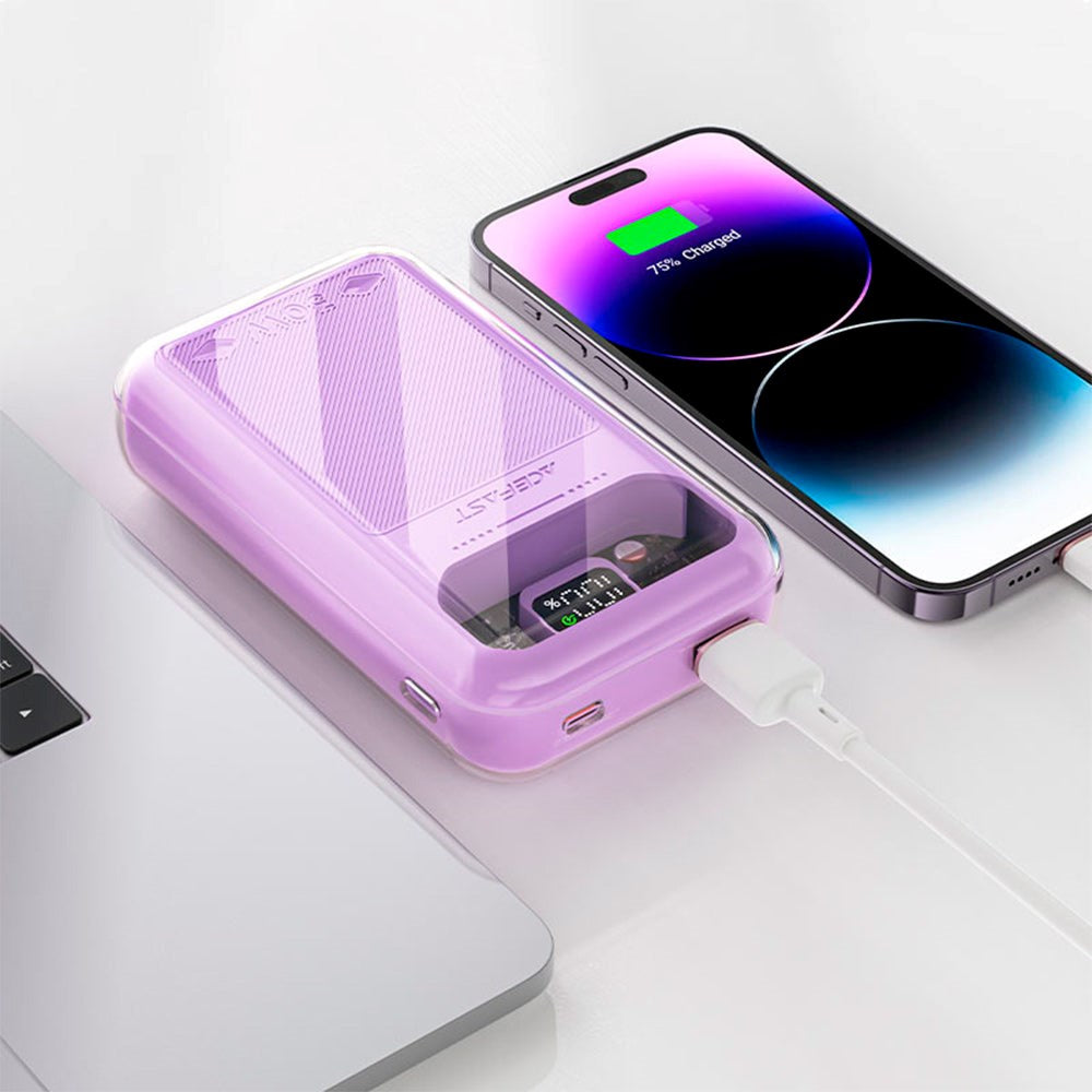 Acefast Sparkling Series Powerbank m. USB-A & USB-C 30W - 20.000 mAh - Lyserød