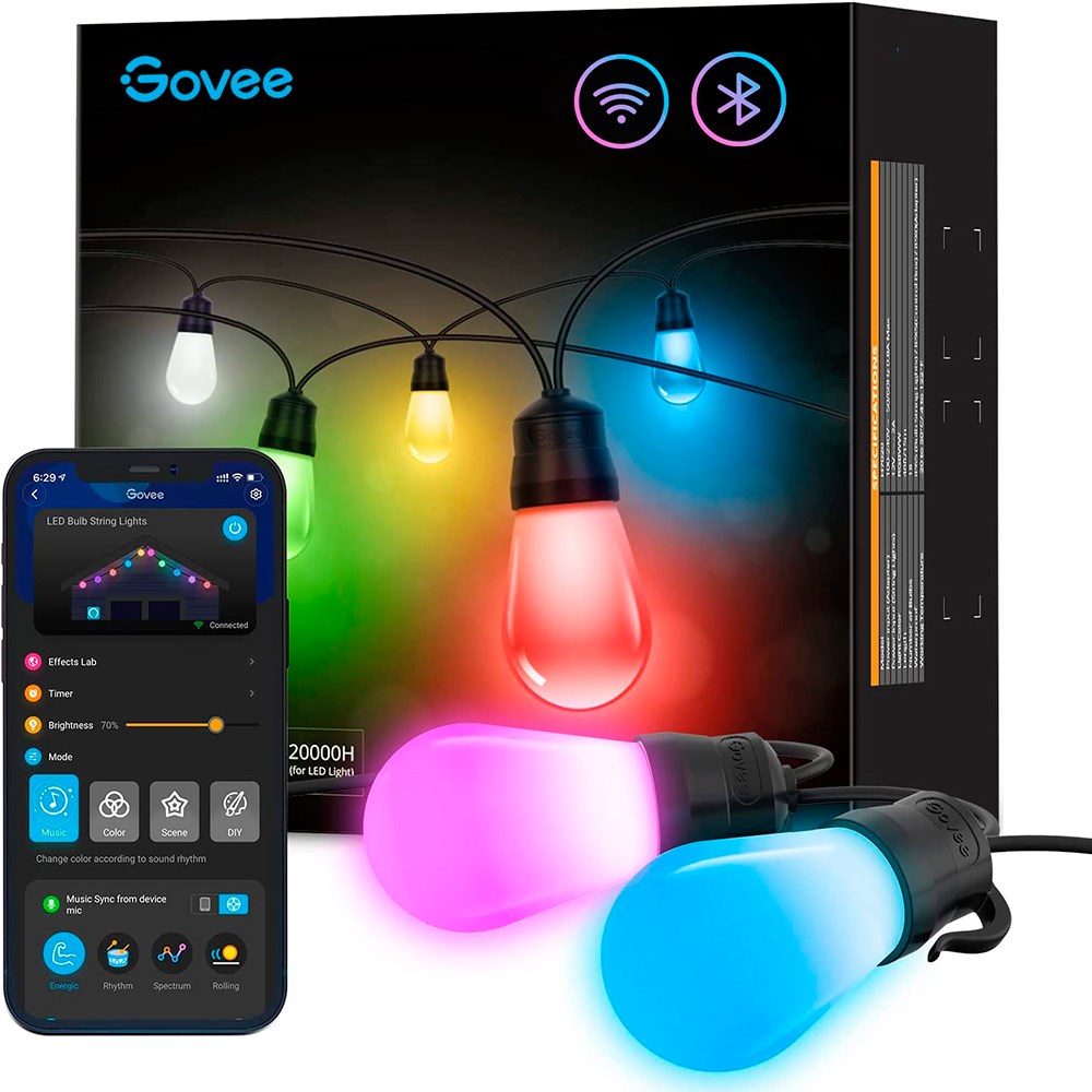 Govee RGBW Bluetooth & Wi-Fi Outdoor String Lights 14m - Sort