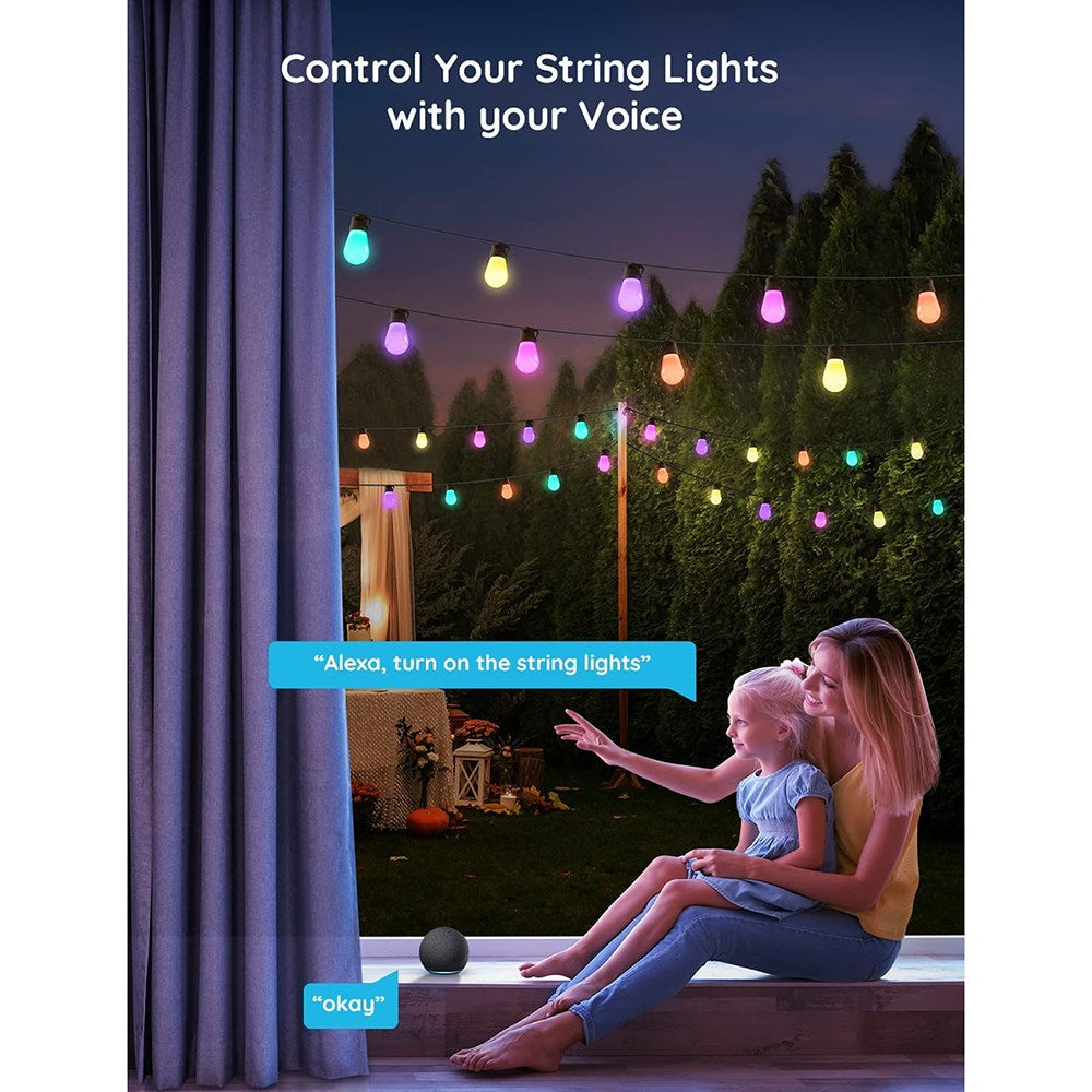 Govee RGBW Bluetooth & Wi-Fi Outdoor String Lights 14m - Sort