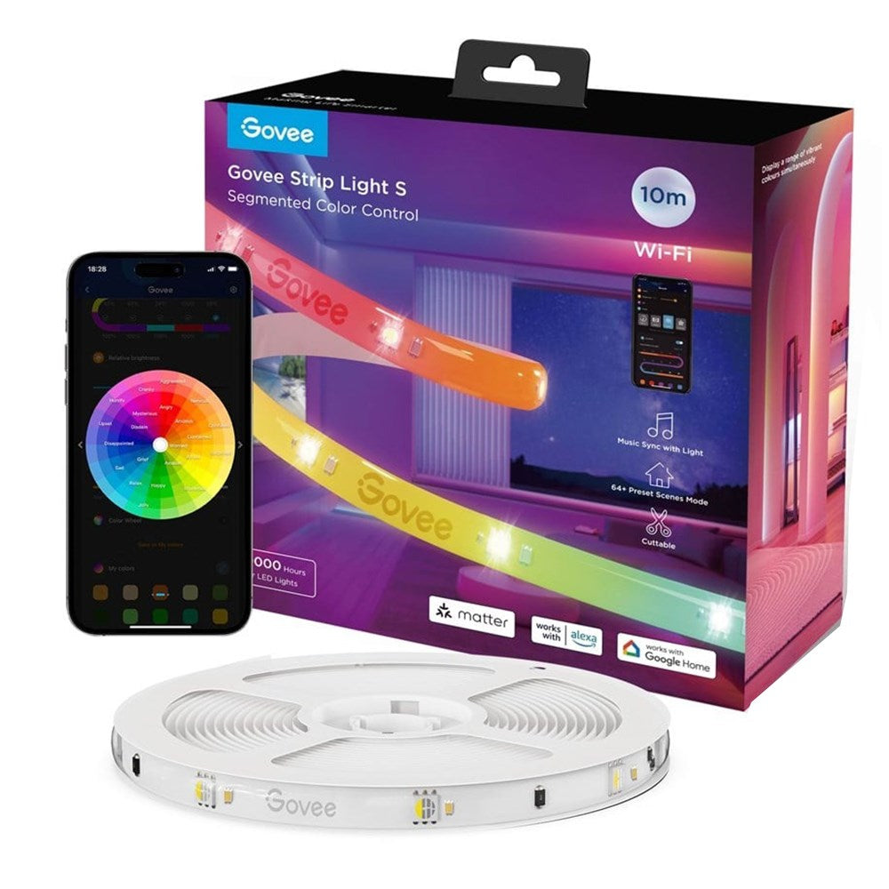 Govee Wi-Fi + Bluetooth RGBIC LED Strip Lights - 10m - Hvid