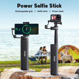 TELESIN Genopladelig Selfie Stang - Indbygget Power Bank - Sort