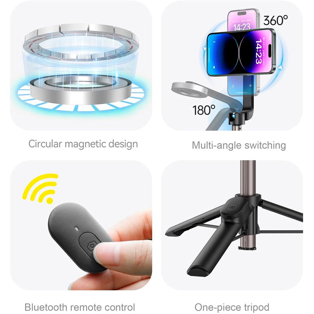 TELESIN Mini Magnetisk Selfie Stick - Smartphone - MagSafe Kompatibel - Sort