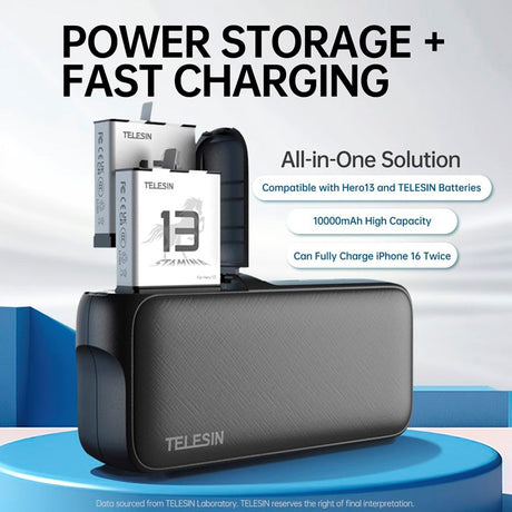 TELESIN - PowerBank Batteri Oplader - GoPro Hero 13 & Smartphones - Sort