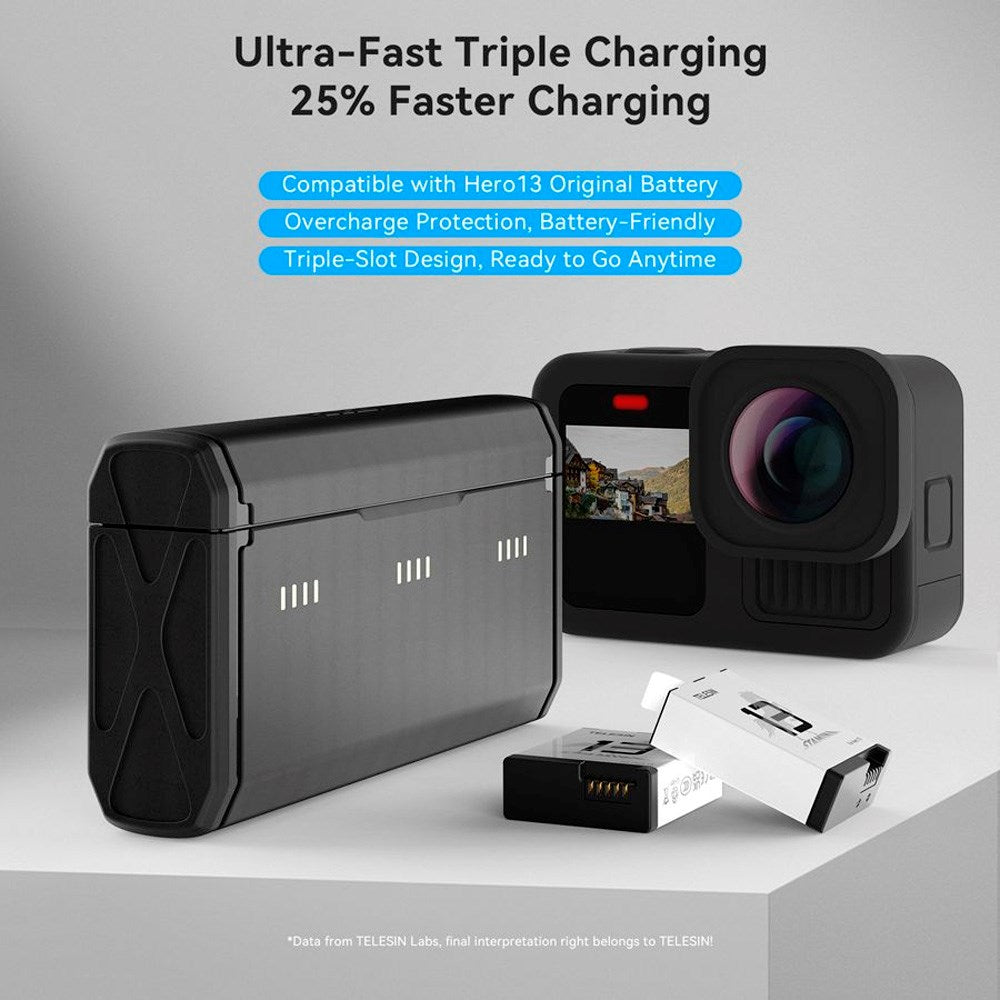 TELESIN - Batteri Opladningscase & 2x Stamina Batteri Kit - GoPro Hero 13 - Sort