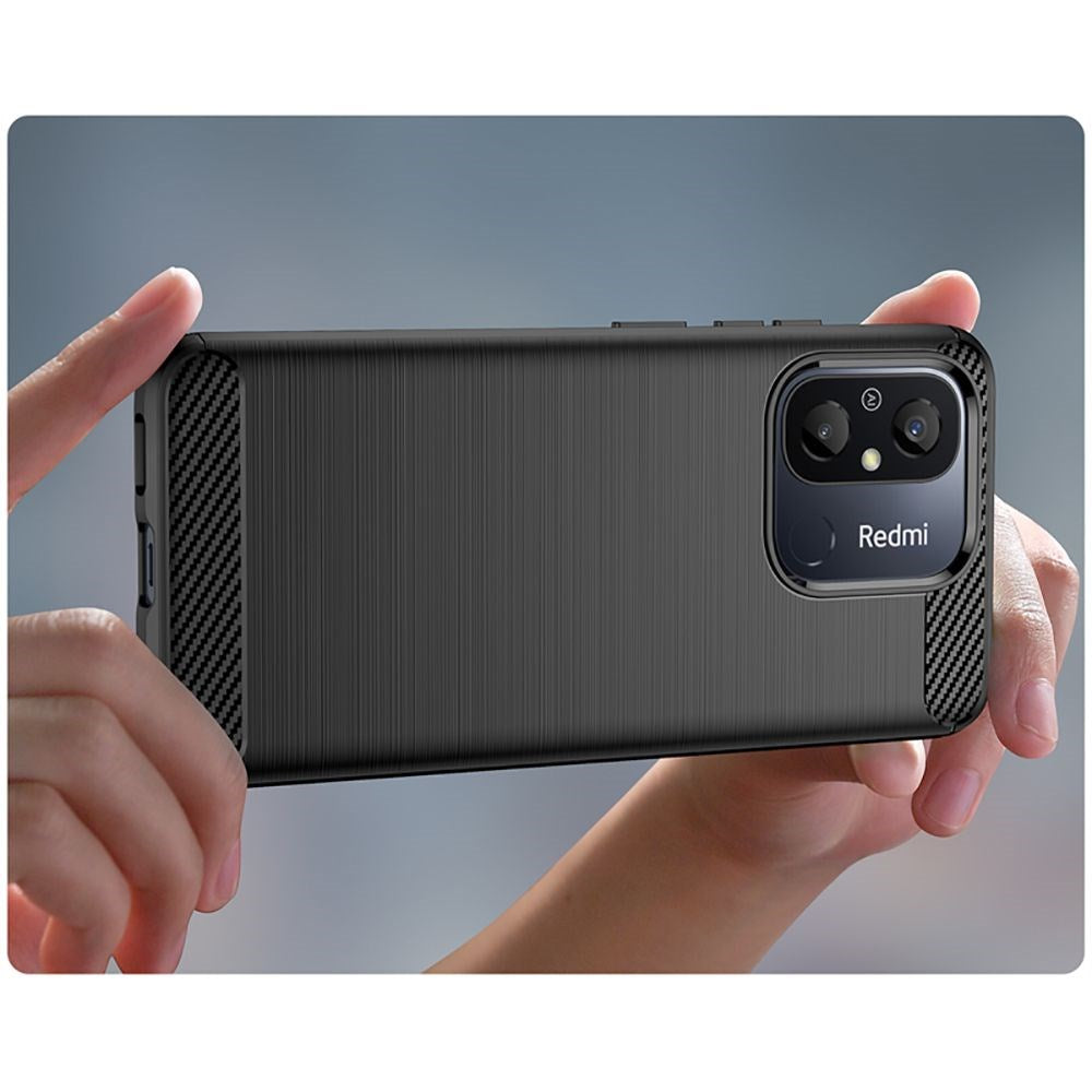Xiaomi Redmi 12C Tech-Protect Fleksibelt Plastik Carbon Bagside Cover - Sort