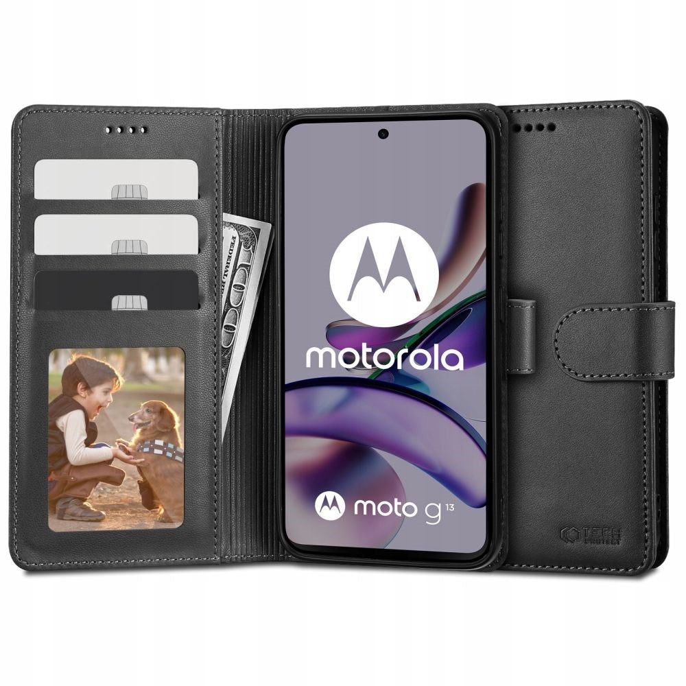 Motorola Moto G13 / G23 / G53 Tech-Protect Flip Wallet m. Pung & Ståfunktion - Sort