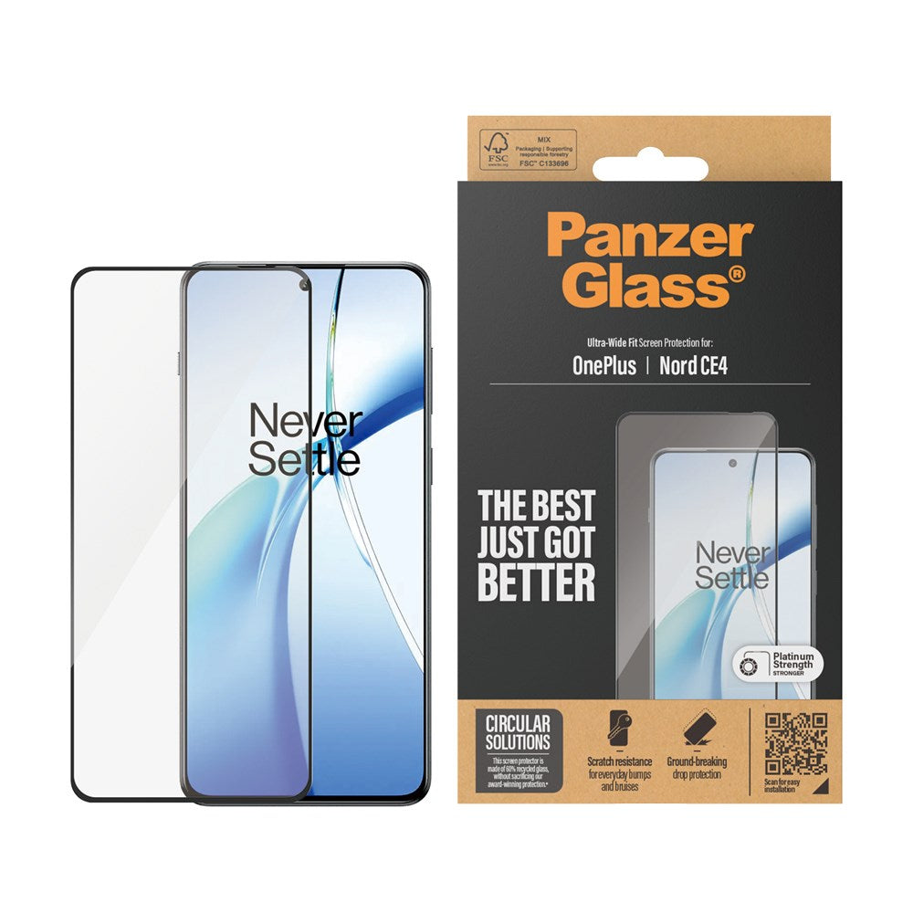 OnePlus Nord CE4 (5G) PanzerGlass Ultra Wide Fit Skærmbeskyttelsesglas - Platinum Strength - Sort Kant