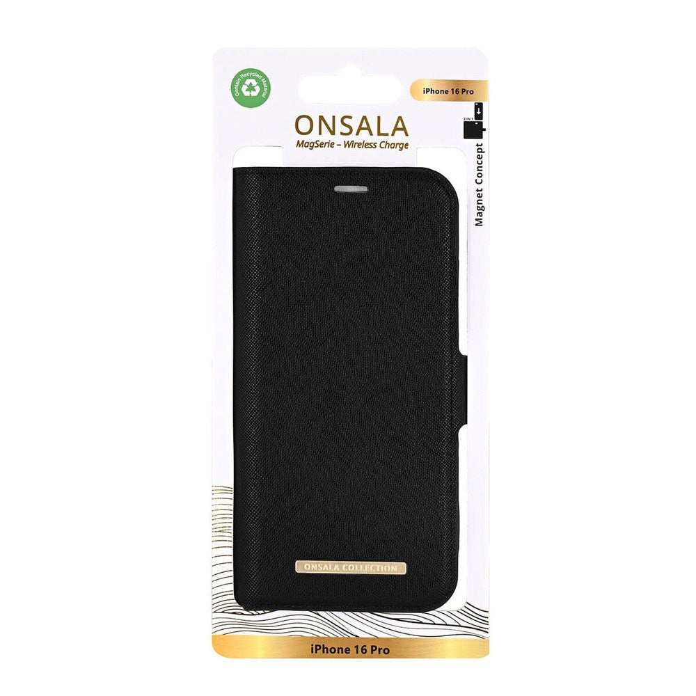 GEAR ONSALA iPhone 16 Pro ECO Flip Cover m. Pung - MagSafe Kompatibel - Black