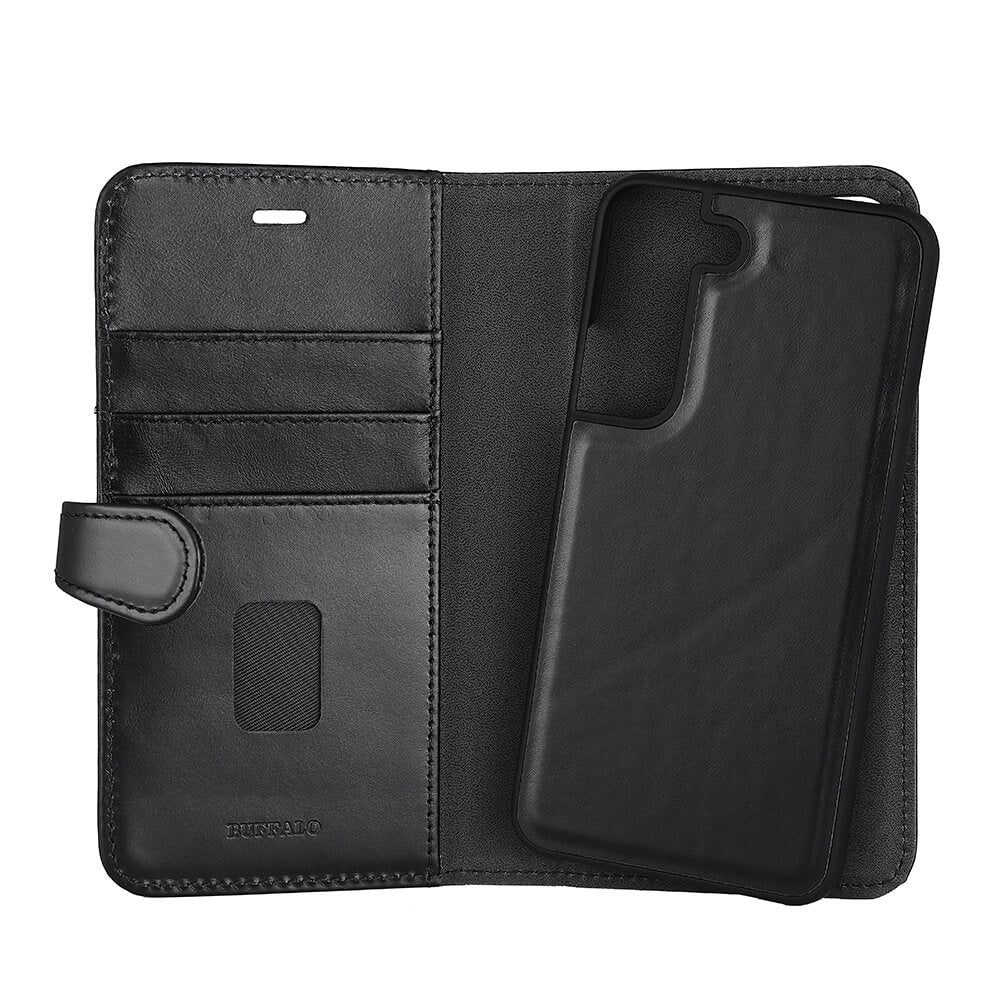 Samsung Galaxy S22 Gear Buffalo Wallet Ægte Læder Magnet Flip Cover m. Pung - Sort