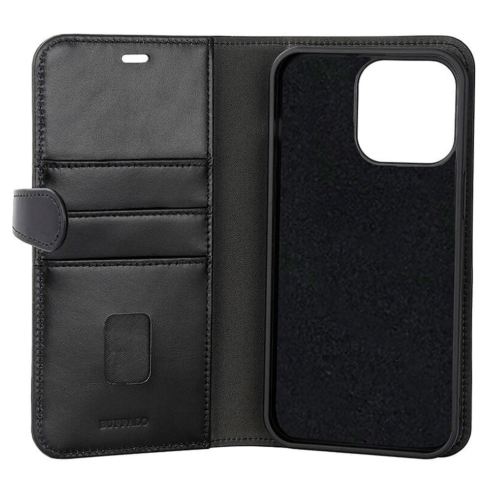 iPhone 15 Pro Max GEAR Buffalo 2-in-1 Wallet Ægte Læder Magnet Flip Cover m. Pung - Sort