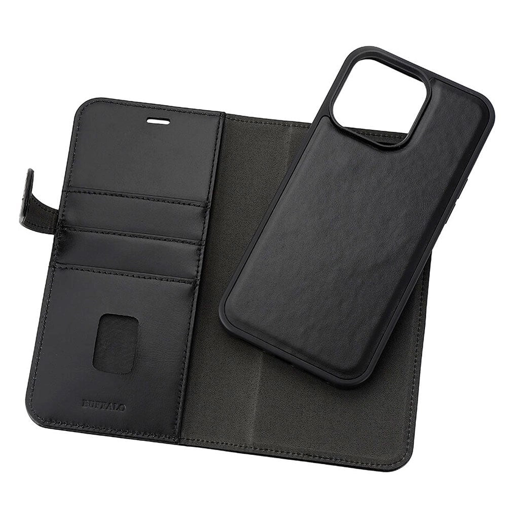 iPhone 15 Pro Max GEAR Buffalo 2-in-1 Wallet Ægte Læder Magnet Flip Cover m. Pung - Sort