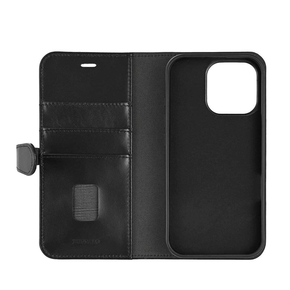 iPhone 16 Pro Max GEAR Buffalo 2-in-1 Wallet Ægte Læder Magnet Flip Cover m. Pung - MagSafe Kompatibel - Sort