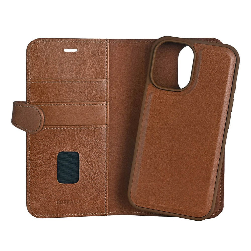 iPhone 16 GEAR Buffalo 2-in-1 Wallet Ægte Læder Magnet Flip Cover m. Pung - MagSafe Kompatibel - Brun