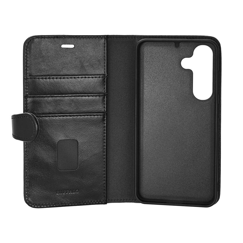 Buffalo Samsung Galaxy S26 2-i-1 Flip Cover - Ægte Læder - MagSafe Kompatibel - Sort