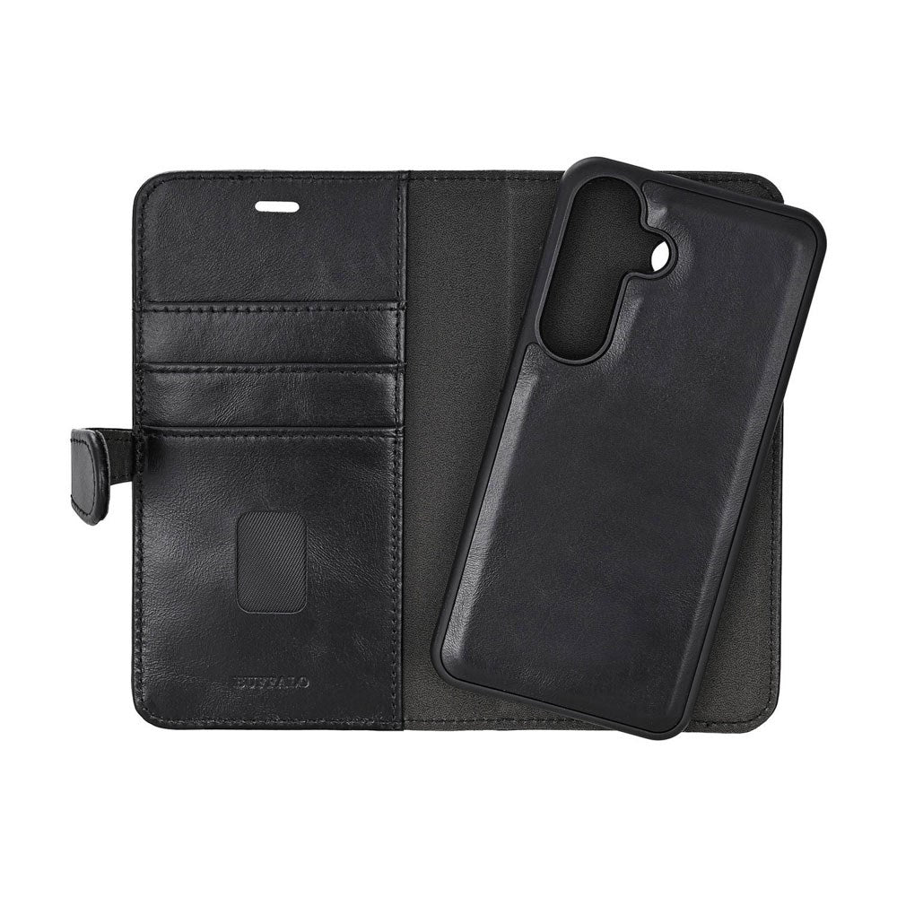 Buffalo Samsung Galaxy S26 2-i-1 Flip Cover - Ægte Læder - MagSafe Kompatibel - Sort
