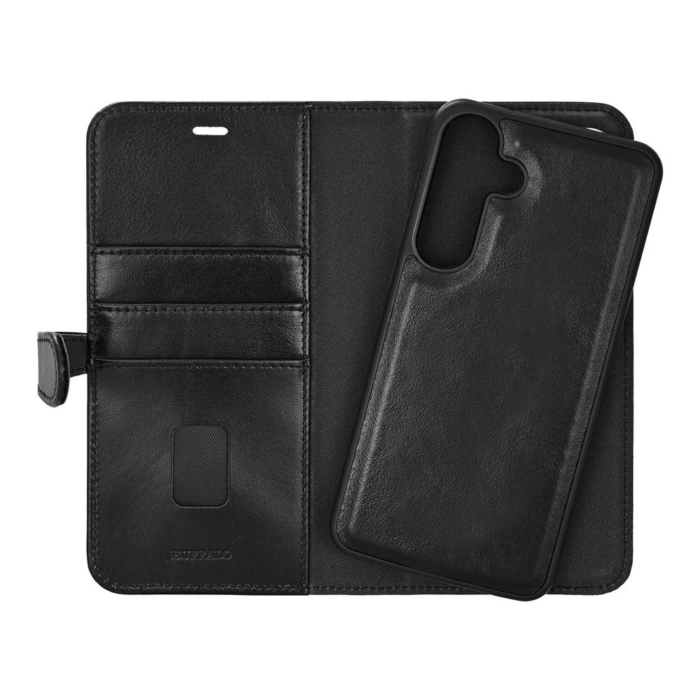 Buffalo Samsung Galaxy S26+ (Plus) 2-i-1 Flip Cover - Ægte Læder - MagSafe Kompatibel - Sort