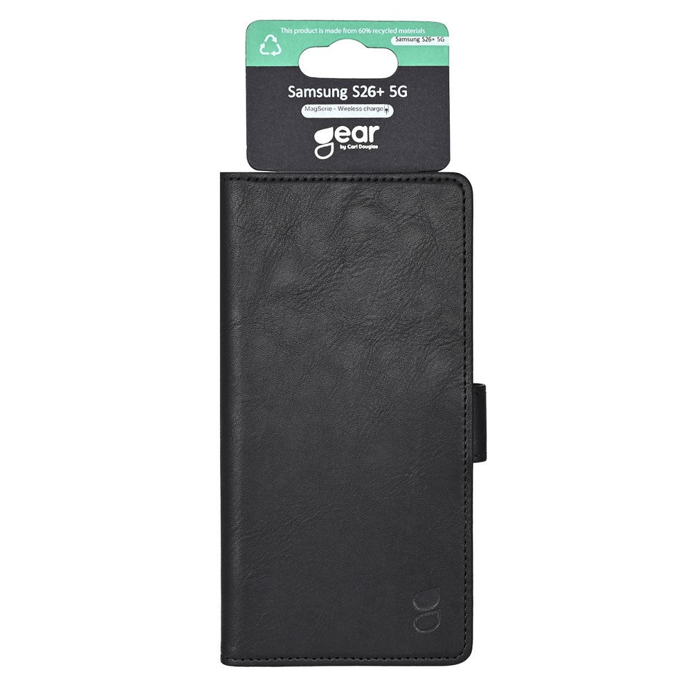 GEAR Samsung Galaxy S26+ (Plus) Kunstlæder Flip Cover m. Kortholder & Ståfunktion - MagSafe Kompatibel - Sort