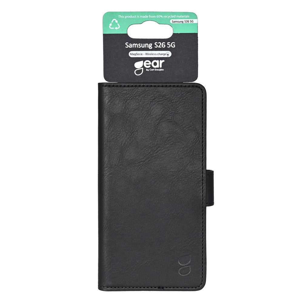 GEAR Samsung Galaxy S26 Kunstlæder Flip Cover m. Kortholder & Ståfunktion - MagSafe Kompatibel - Sort