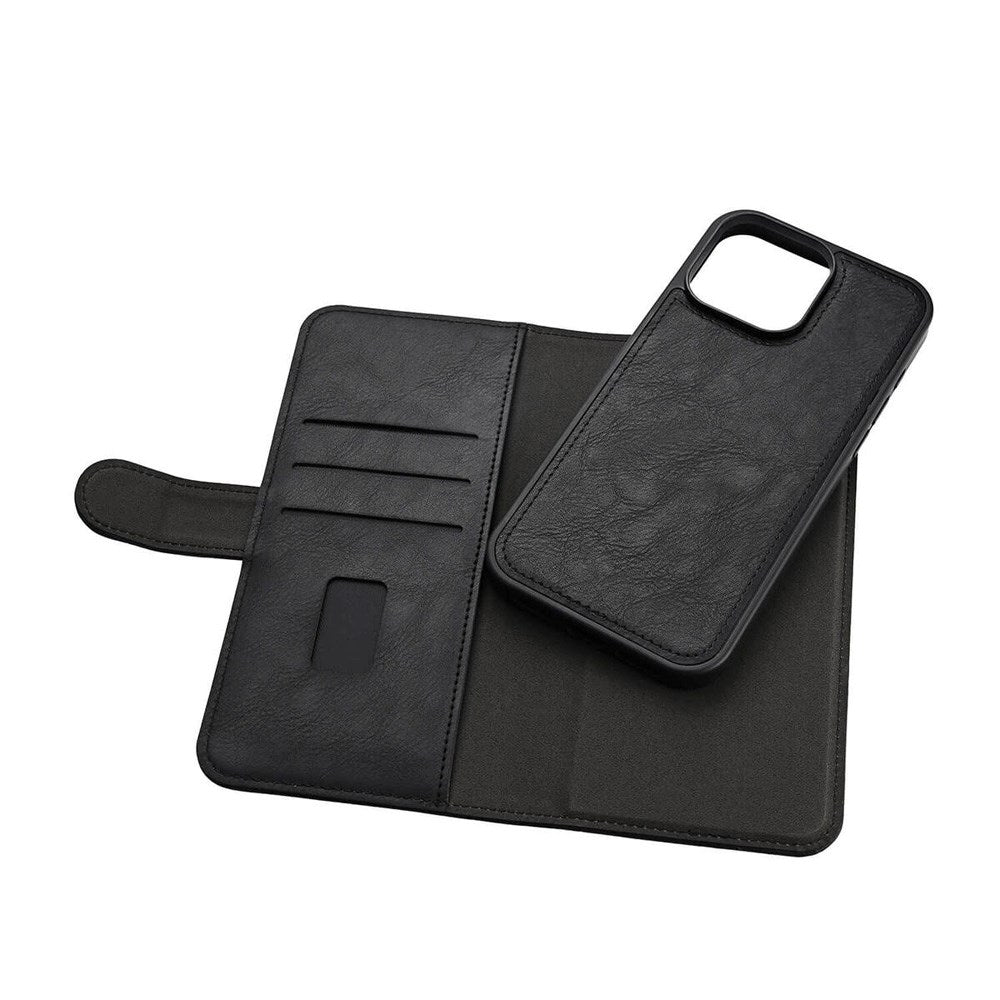 iPhone 16 Pro Max GEAR Læder Flip Cover 2-i-1 m. Pung 3 Kort - MagSafe Kompatibel - Sort