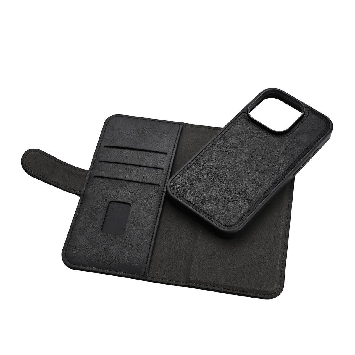 iPhone 16 Pro GEAR Læder Flip Cover 2-i-1 m. Pung 3 Kort - MagSafe Kompatibel - Sort