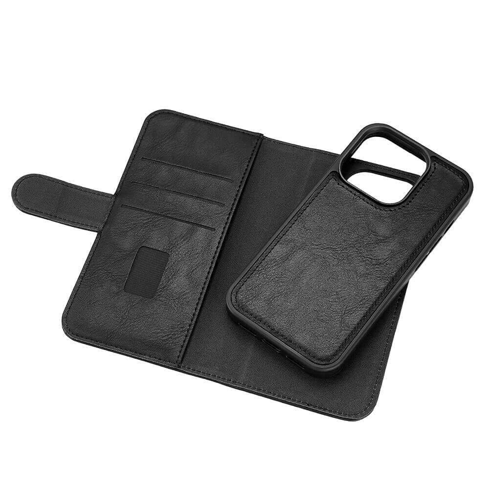 iPhone 15 Pro GEAR Læder Flip Cover 2-i-1 m. Pung 3 Kort - Sort