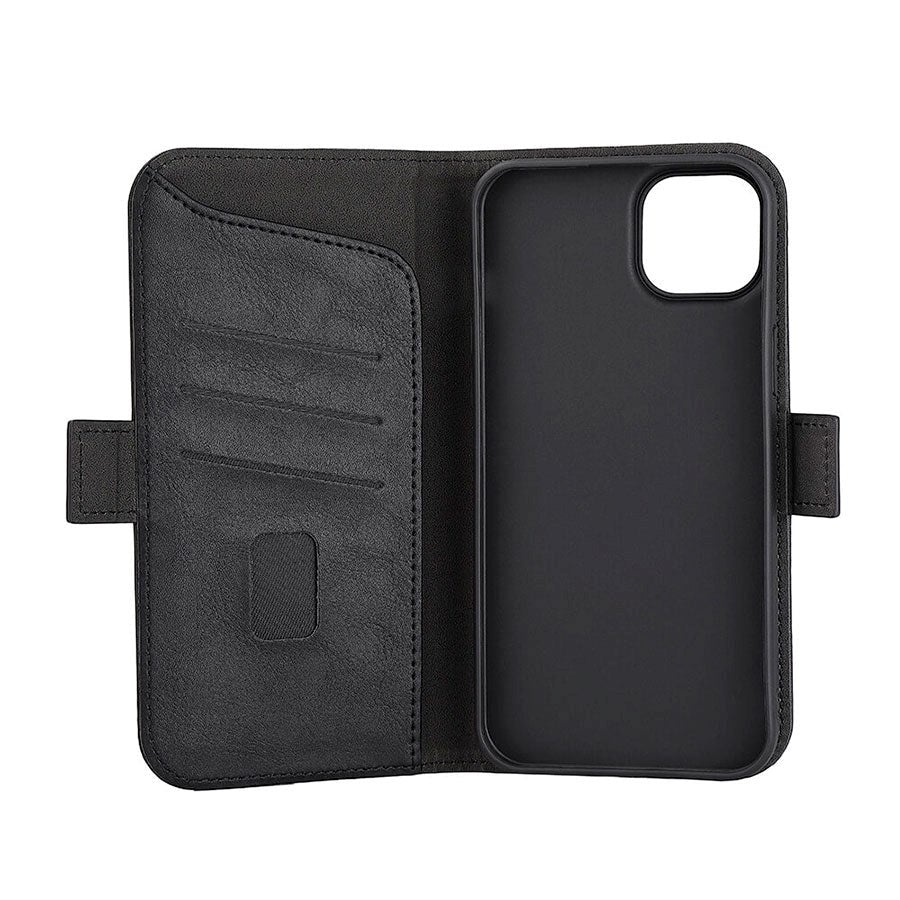 GEAR iPhone 15 Plus Læder Flip Cover m. Pung - MagSafe Kompatibel - Sort