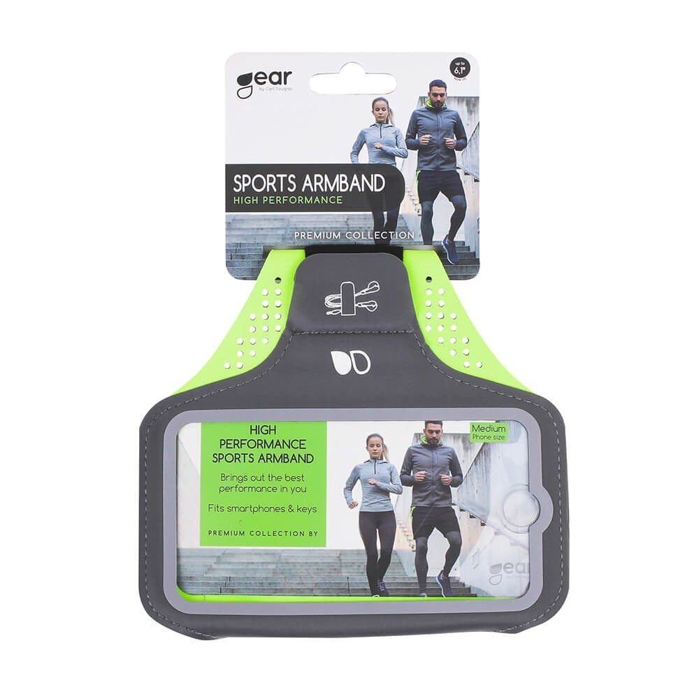 GEAR Universal Sportsarmbånd til Smartphone m. Lomme til Nøgle & Reflekskant (Maks. Mobil: 70 x 145mm) - Grå / Grøn