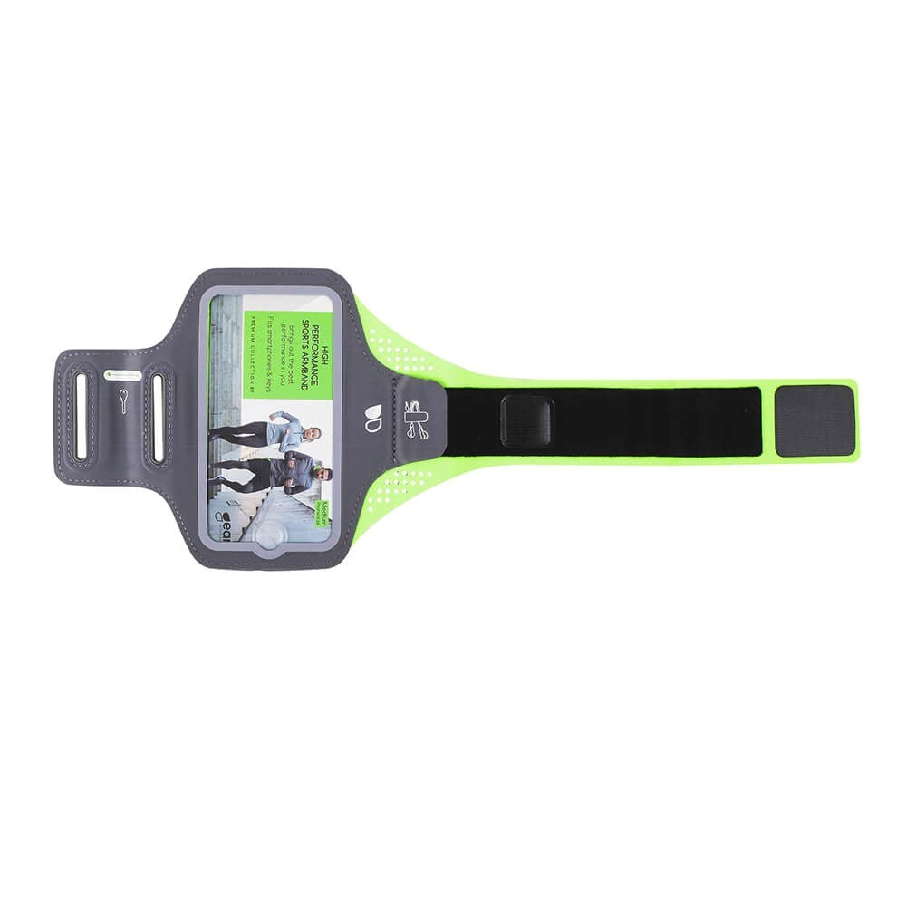 GEAR Universal Sportsarmbånd til Smartphone m. Lomme til Nøgle & Reflekskant (Maks. Mobil: 70 x 145mm) - Grå / Grøn