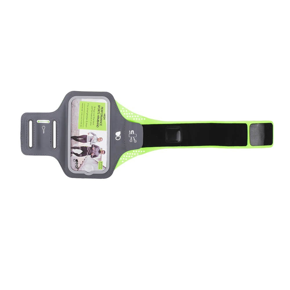 GEAR Universal Sportsarmbånd til Smartphone m. Lomme til Nøgle & Reflekskant (Maks. Mobil: 70 x 140mm) - Grå / Grøn