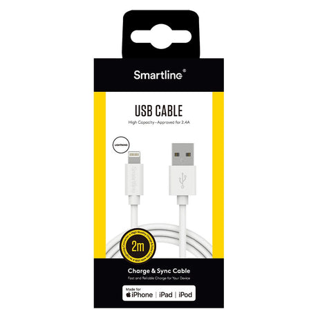 Smartline USB-A til Lightning Kabel 2 m. - Hvid