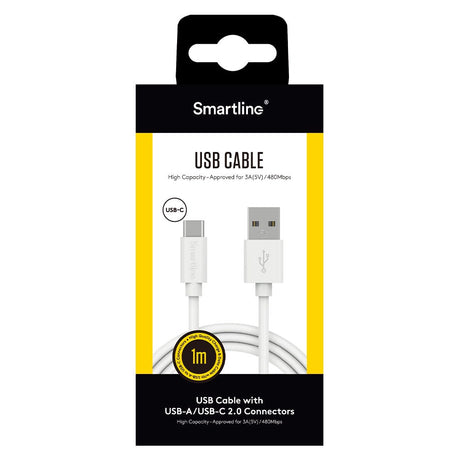 Smartline 1 meter USB-C Kabel (3A/15W) USB2.0 - Hvid