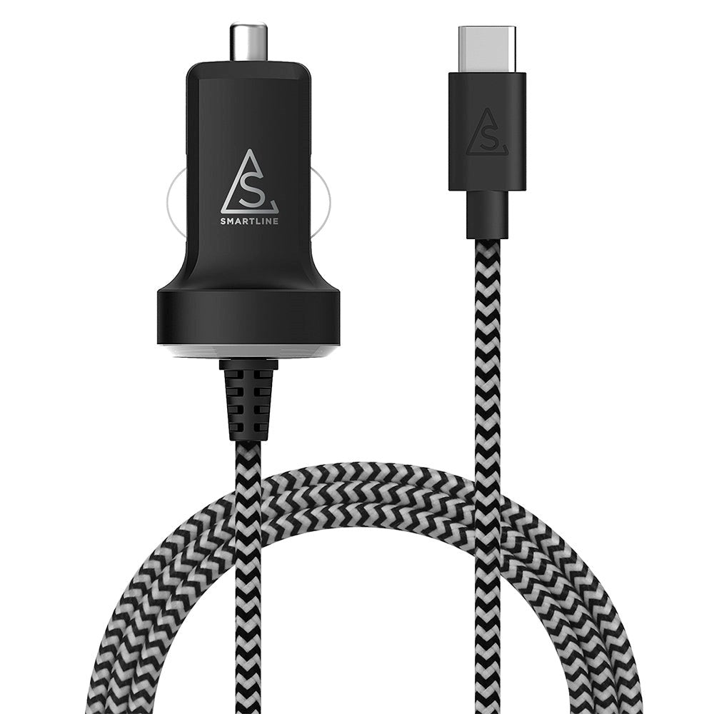 Smartline 10.5W Biloplader m. Indbygget USB-C Kabel - Sort