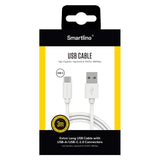 Smartline (3A/15W) USB2.0 - USB-C Kabel 3 m. - Hvid