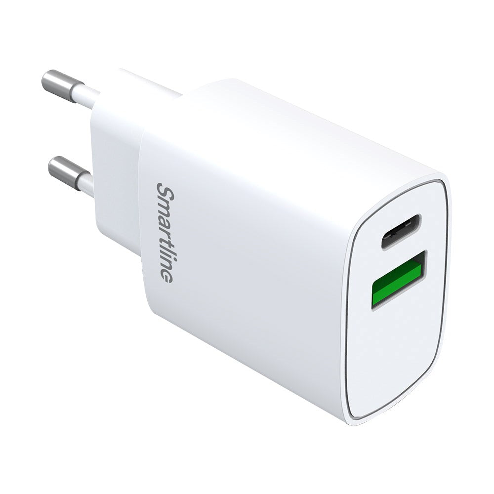 Smartline PD 20W Vægoplader m. 1 x USB-A & 1 x USB-C - Hvid