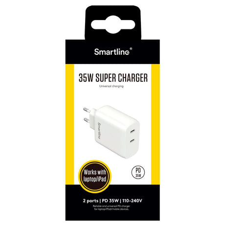 Smartline Hurtig Oplader 35W PD 2 x USB-C - Hvid