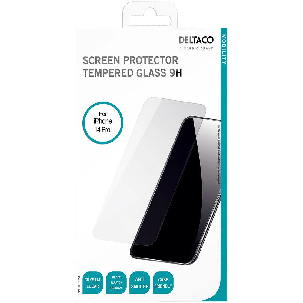 iPhone 14 Pro Deltaco 9H Hærdet Skærmbeskyttelsesglas - Gennemsigtig