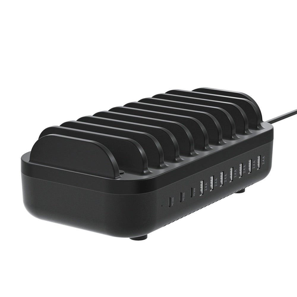 Deltaco Docking Station 10 Port 120W m. 7 x USB-A & 3 x USB-C - Sort