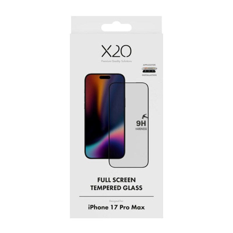 iPhone 17 Pro Max X2O Skærmbeskyttelse m. Monteringssystem - 9H Hærdet Glas- Gennemsigtig / Sort Kant
