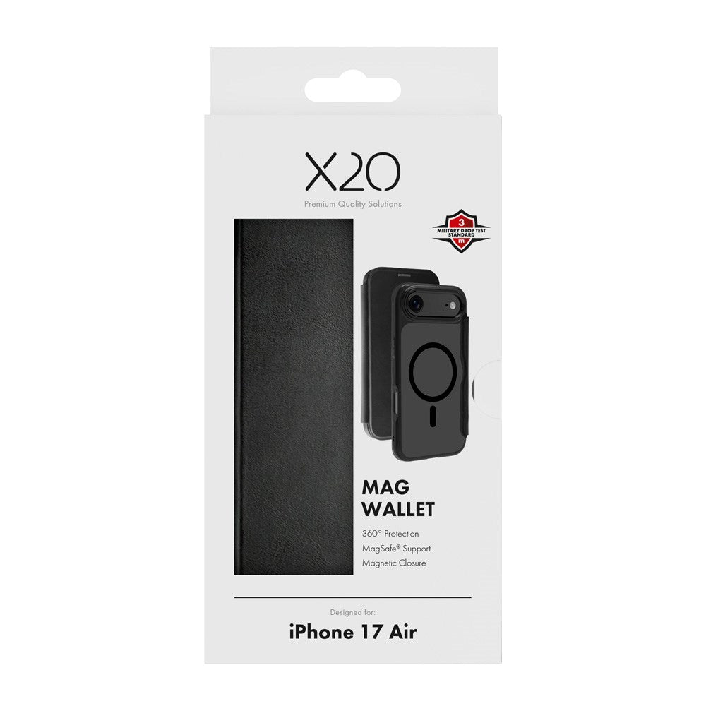 iPhone Air X2O Mag Wallet Flip Case m. Indbygget Kortholder - Sort