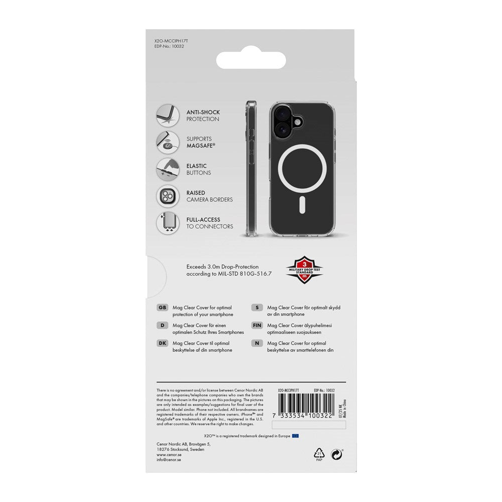 X2O iPhone 17 Mag Clear Mobil Cover - MagSafe Kompatibel - Gennemsigtig