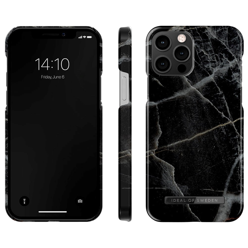 iDeal Of Sweden iPhone 12 / 12 Pro Fashion Cover Black Thunder Marble