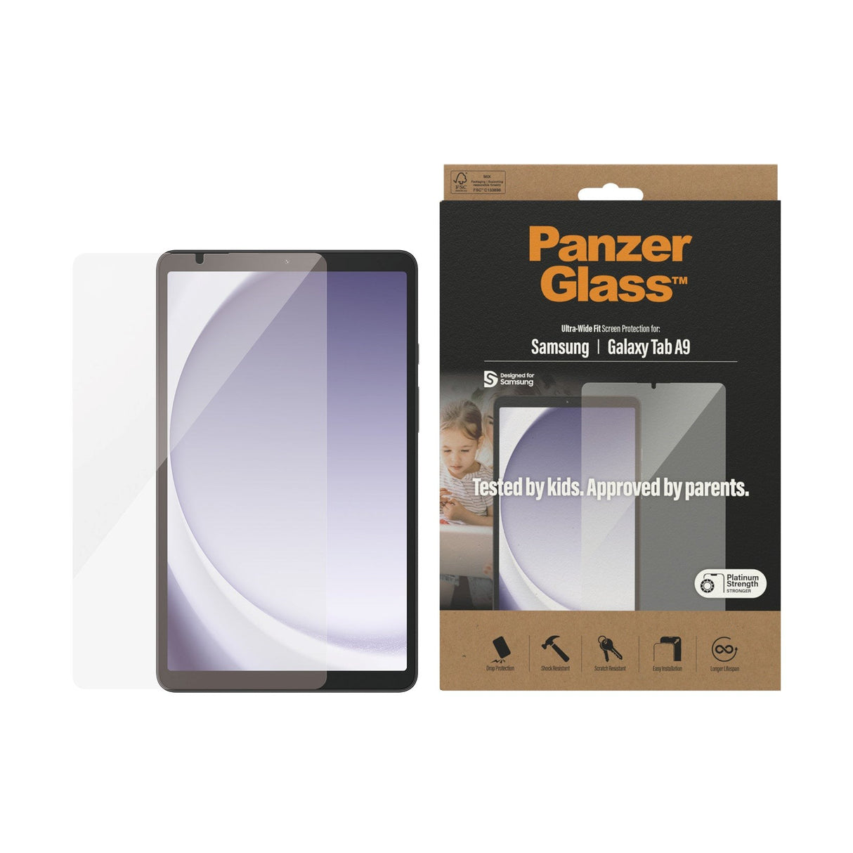 Samsung Galaxy Tab A9 PanzerGlass Skærmbeskyttelse Ultra-Wide Fit - Platinum Strength - Gennemsigtig