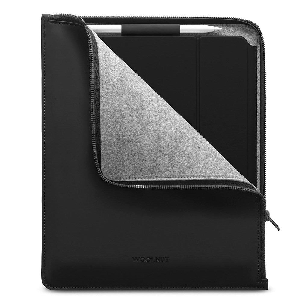 Woolnut PU Læder Folio Sleeve Til iPad / Tablet (325 x 265mm) - Sort