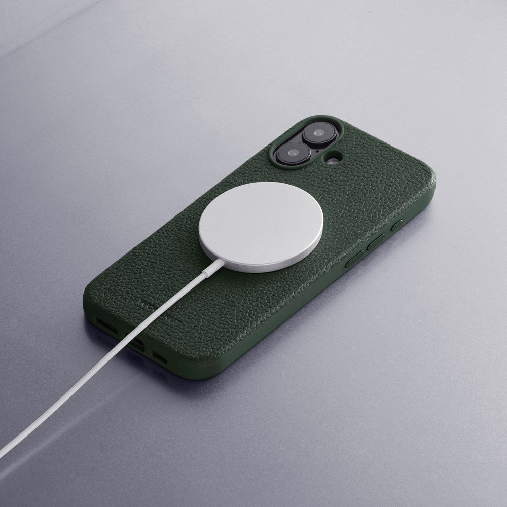 iPhone 16 WOOLNUT Ægte Læder Bagside Cover - MagSafe Kompatibel - Grøn