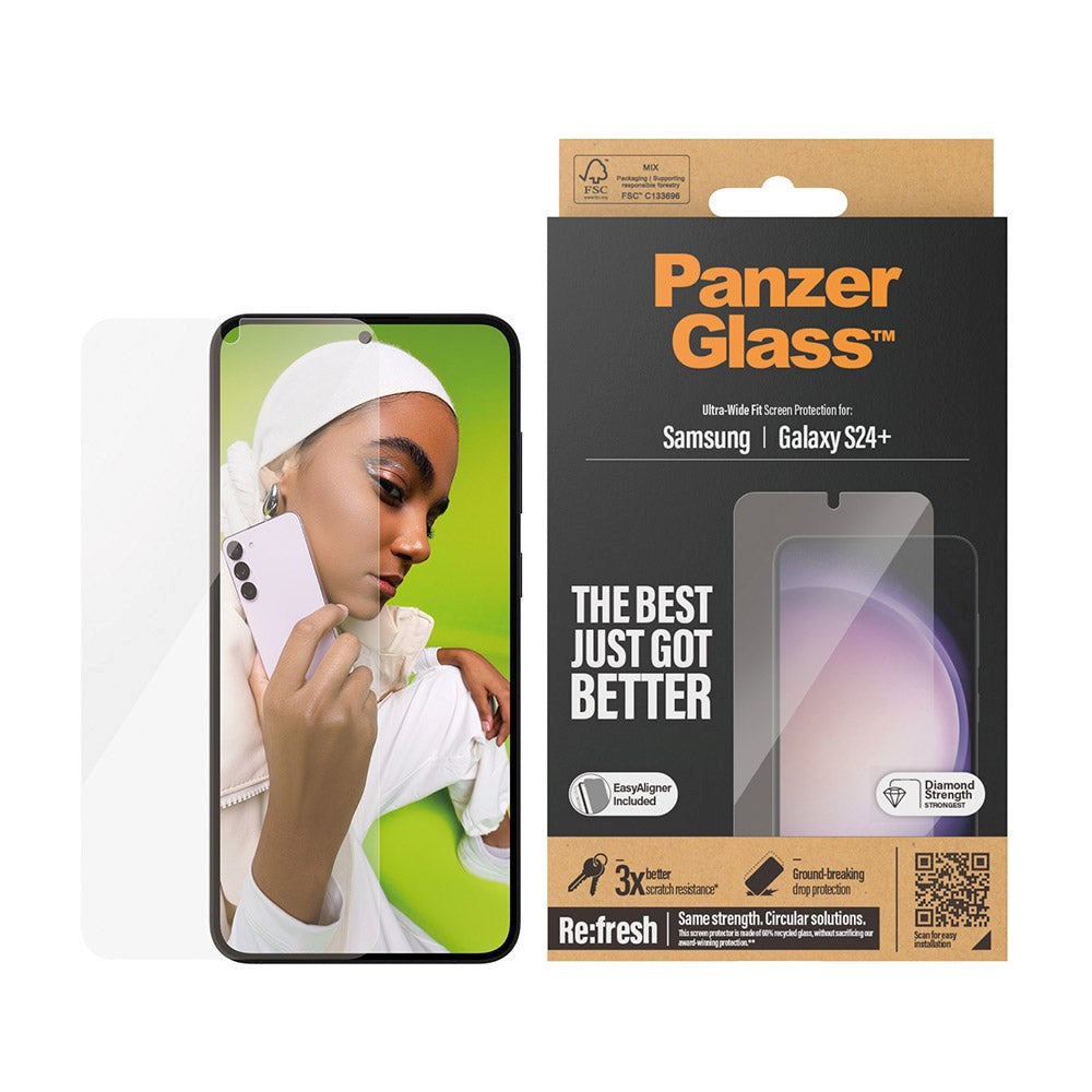 Samsung Galaxy S24+ (Plus) PanzerGlass Ultra Wide Fit Re:fresh Beskyttelsesglas m. EasyAligner - Diamond Strength - Gennemsigtig