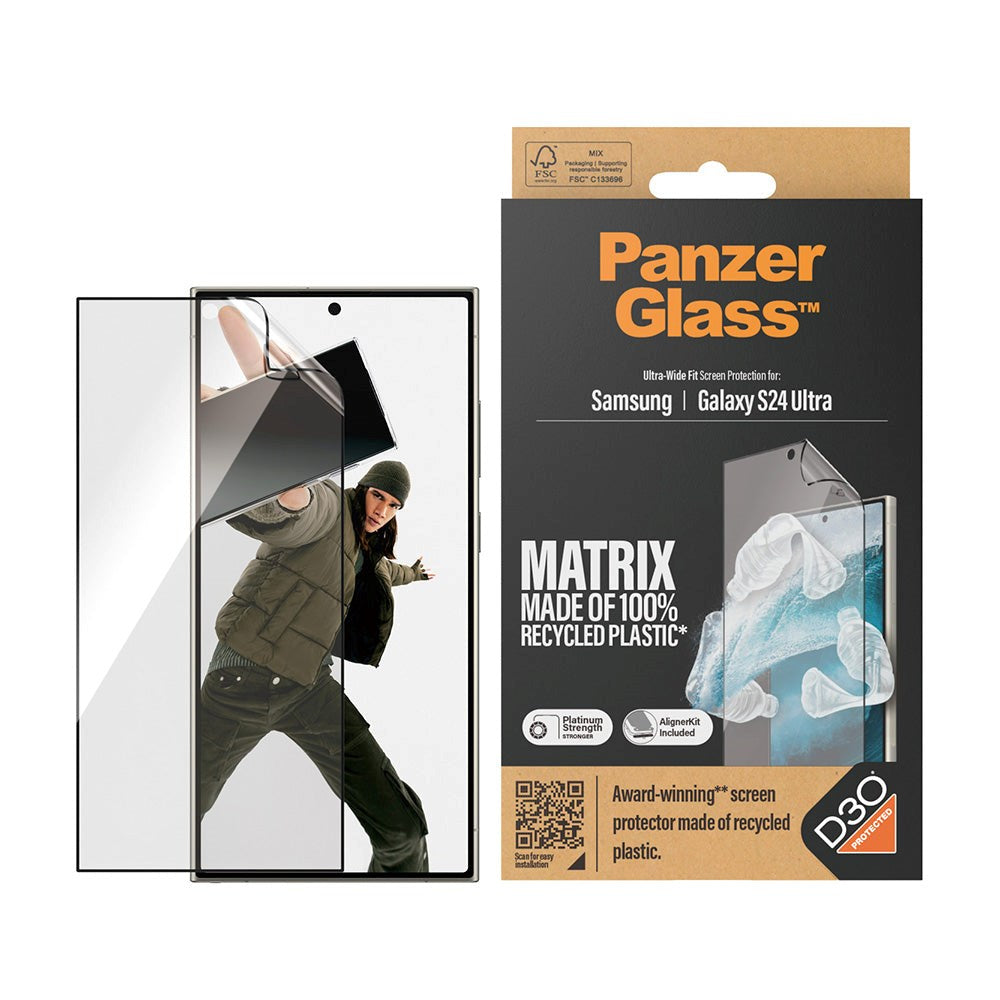 Samsung Galaxy S24 Ultra PanzerGlass Matrix AntiBacterial Ultra Wide Fit Plastikbeskyttelse - AlignerKit - Platinum Strength - Gennemsigtig