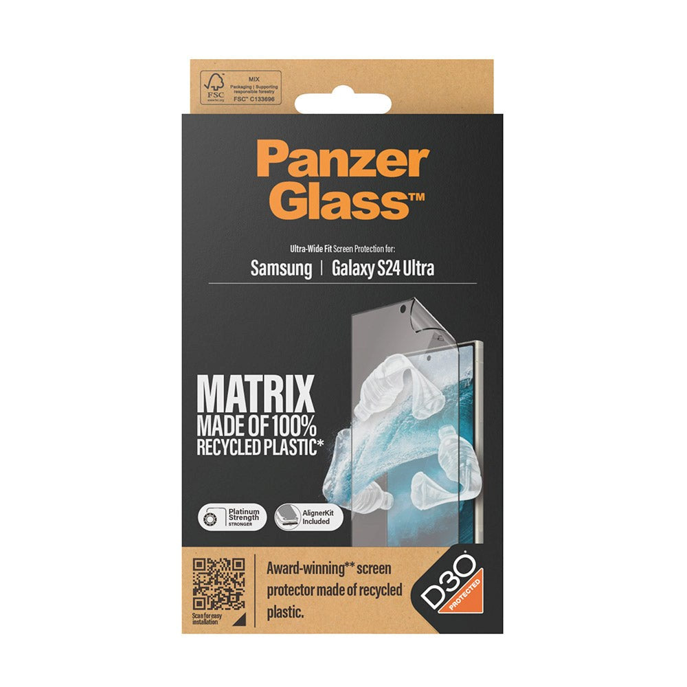 Samsung Galaxy S24 Ultra PanzerGlass Matrix AntiBacterial Ultra Wide Fit Plastikbeskyttelse - AlignerKit - Platinum Strength - Gennemsigtig