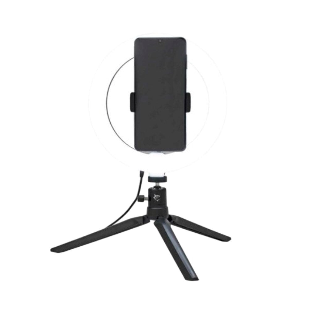 White Shark 1200lm Ring Light - Tripod - Mobilholder - 20cm - Sort
